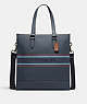 COACH®,GRAHAM STRUCTURED TOTE WITH COACH STRIPE,Leather,Gunmetal/Denim Multi,Front View