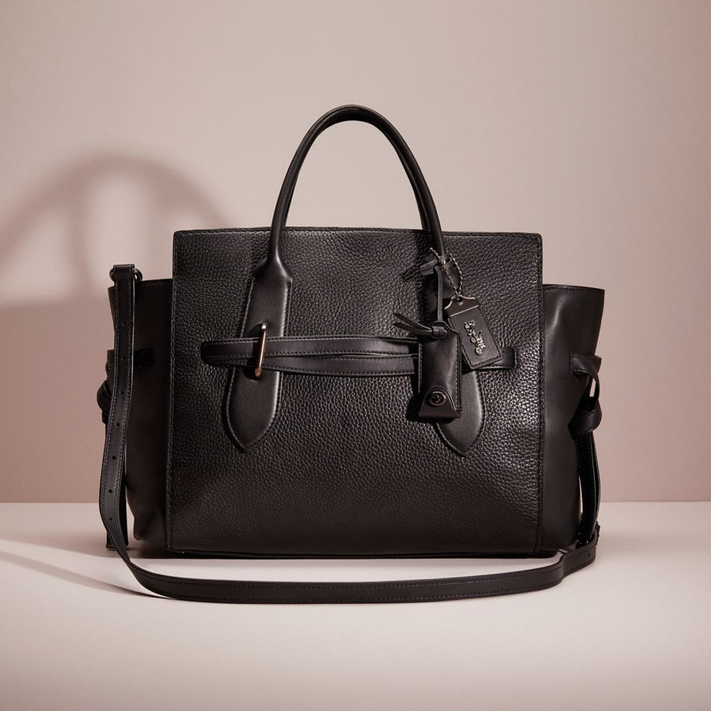 COACH®,RESTORED SHADOW CARRYALL,Glovetanned Leather,Pewter/Black,Front View