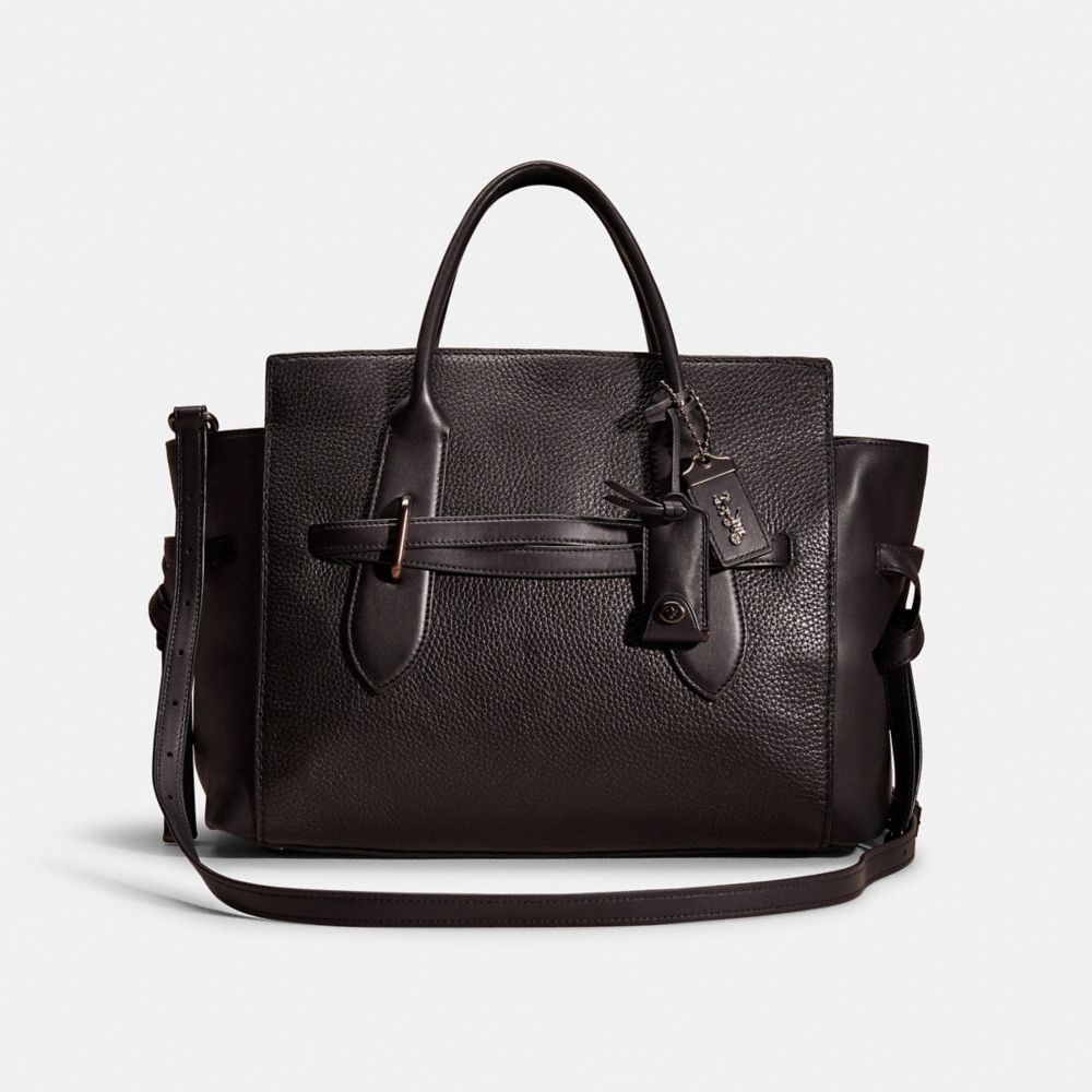 COACH®,RESTORED SHADOW CARRYALL,Glovetanned Leather,Pewter/Black,Front View