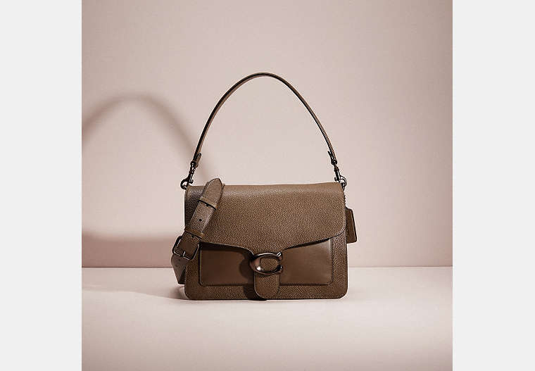 COACH®,RESTORED TABBY SHOULDER BAG,Polished Pebble Leather,Pewter/Moss,Front View