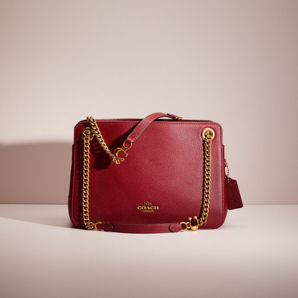 COACH®,RESTORED BRYANT CONVERTIBLE CARRYALL,Polished Pebble Leather,Large,Brass/Deep Red,Front View