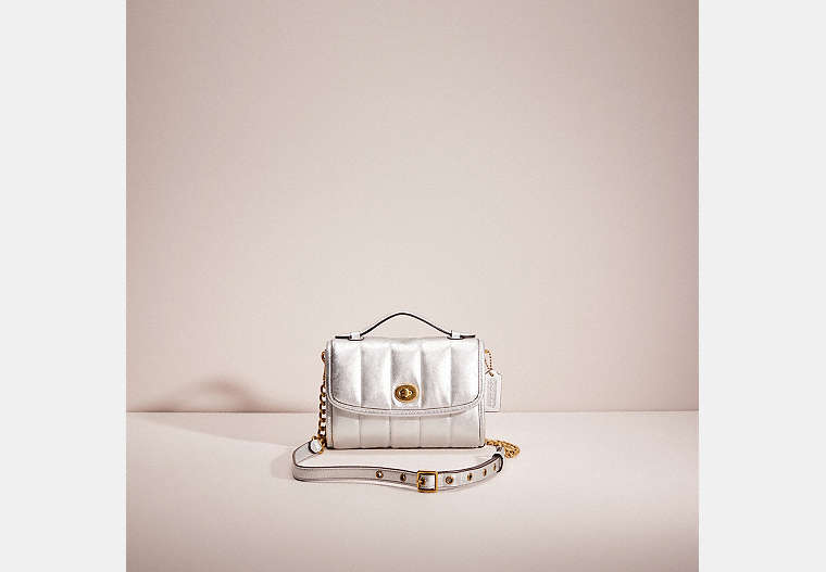 COACH®,RESTORED KIP TURNLOCK CROSSBODY WITH QUILTING,Metallic Leather,Brass/Metallic Silver,Front View