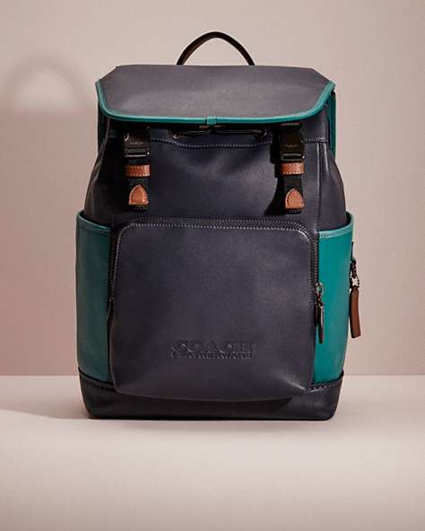COACH®,RESTORED LEAGUE FLAP BACKPACK IN COLORBLOCK,Refined Calf Leather,Father's day,Black Copper/Ocean Multi,Front View