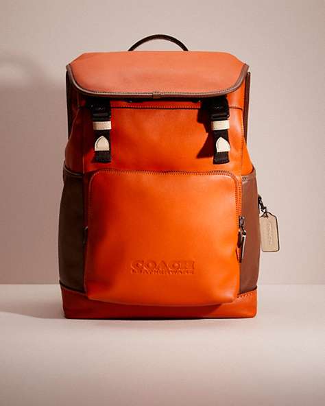 COACH®,RESTORED LEAGUE FLAP BACKPACK IN COLORBLOCK,Refined Calf Leather,Father's day,Black Copper/Spice Orange Multi,Front View