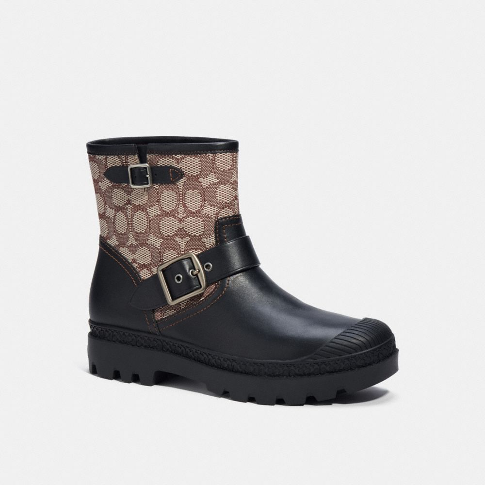 COACH®,MOTO BOOT IN SIGNATURE JACQUARD,Black,Front View