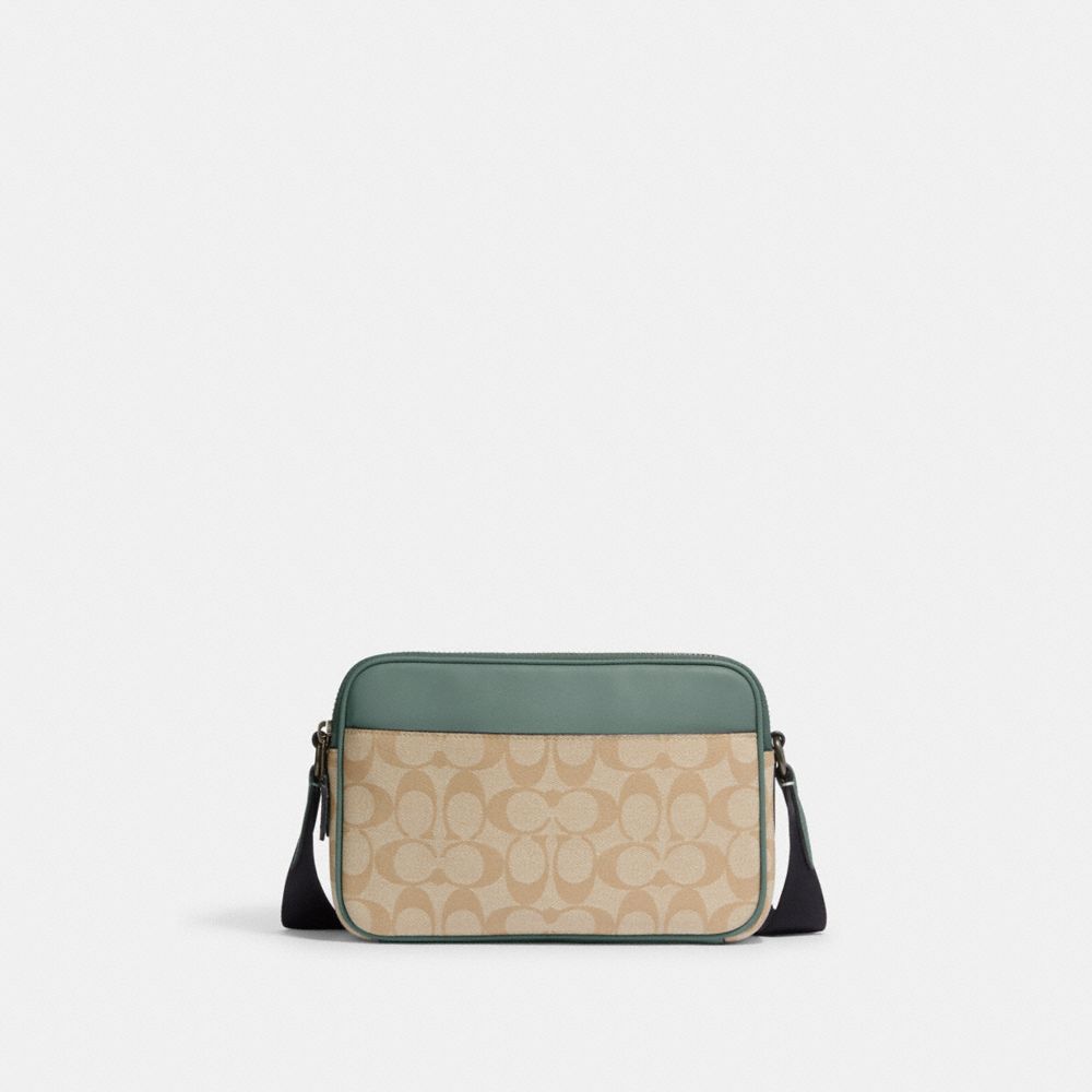 COACH®,GRAHAM CROSSBODY BAG IN COLORBLOCK SIGNATURE CANVAS,Medium,Black Antique Nickel/Light Khaki/Sage,Back View