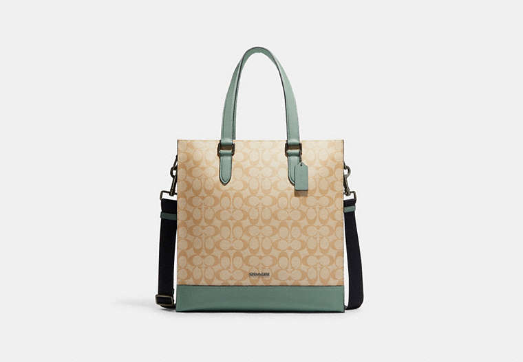 COACH®,GRAHAM STRUCTURED TOTE IN COLORBLOCK SIGNATURE CANVAS,Black Antique Nickel/Light Khaki/Sage,Front View