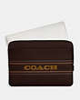 COACH®,LAPTOP CASE WITH COACH STRIPE,Leather,Medium,Gunmetal/Mahogany Multi,Inside View,Top View