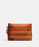 COACH®,CARRY ALL POUCH WITH COACH STRIPE,Leather,Medium,Black Antique Nickel/Canyon Multi,Front View