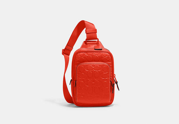 COACH®,TRACK PACK 14 IN SIGNATURE LEATHER,Small,1 J/Red Orange,Front View