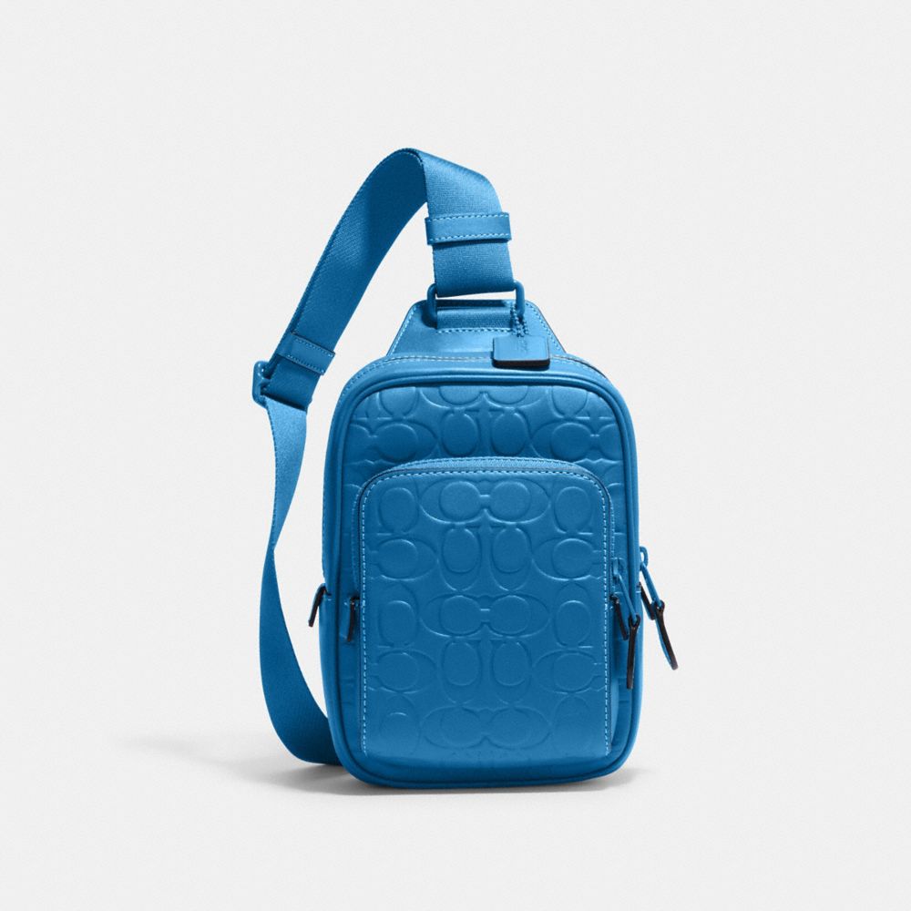 COACH®,TRACK PACK 14 IN SIGNATURE LEATHER,Mini,1 J/Blue Jay,Front View