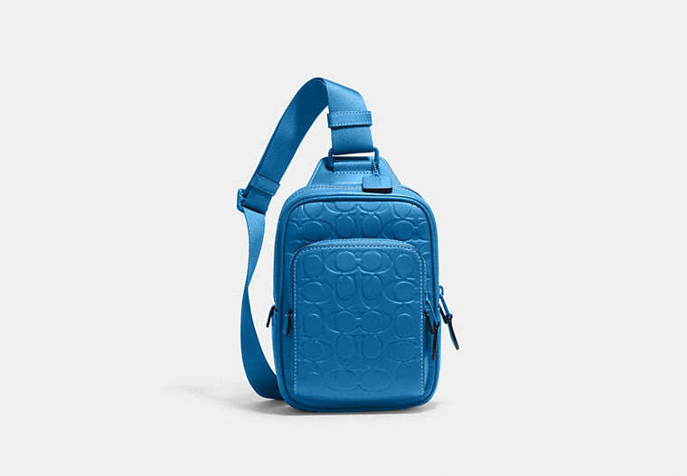 COACH®,TRACK PACK 14 IN SIGNATURE LEATHER,Small,1 J/Blue Jay,Front View