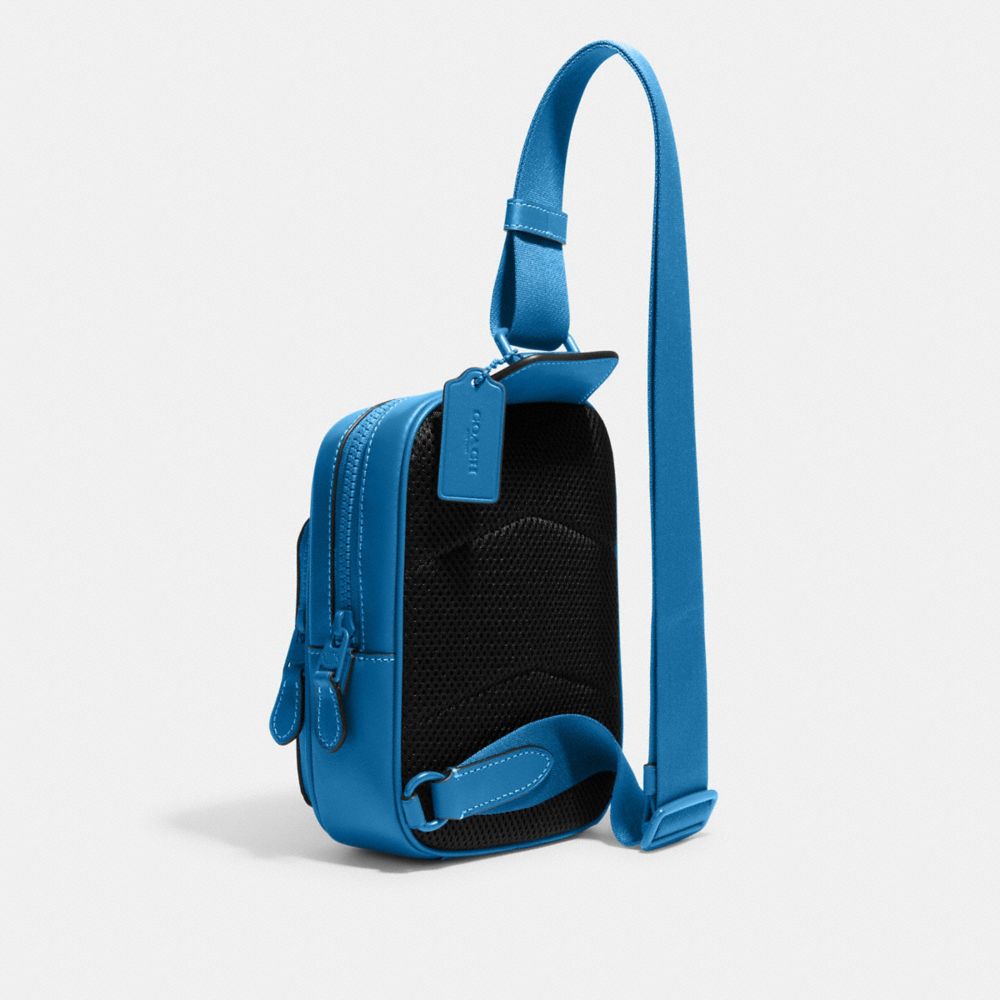 COACH®,TRACK PACK 14 IN SIGNATURE LEATHER,Mini,1 J/Blue Jay,Angle View