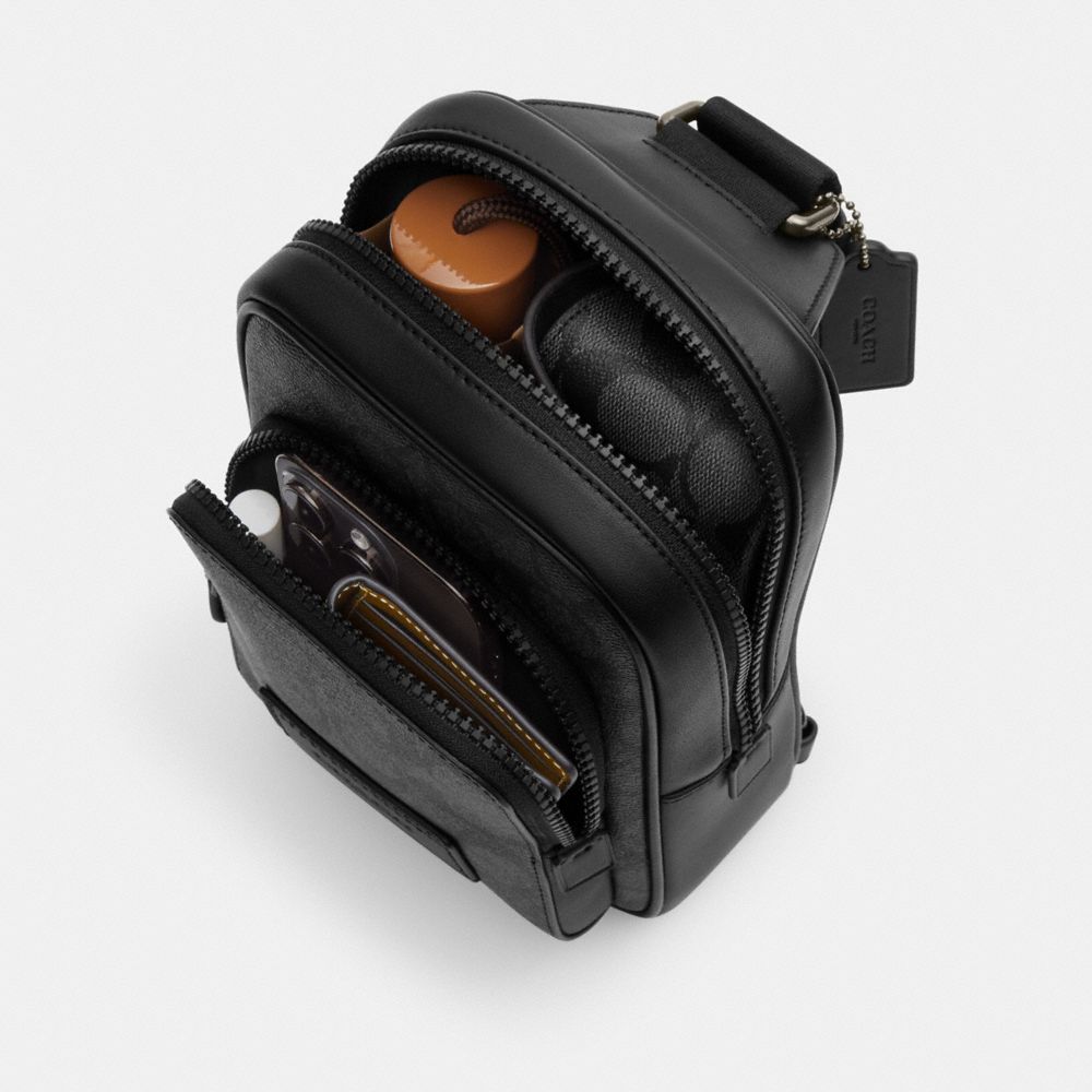 COACH®,Track Pack 14 In Signature Leather,,Inside View, Top View