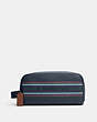 COACH®,LARGE TRAVEL KIT WITH COACH STRIPE,Leather,Medium,Gunmetal/Denim Multi,Front View
