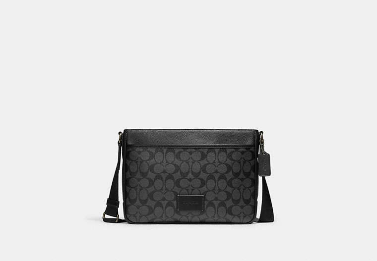 COACH®,DISTRICT CROSSBODY IN SIGNATURE CANVAS,pvc,Gunmetal/Charcoal/Black,Front View
