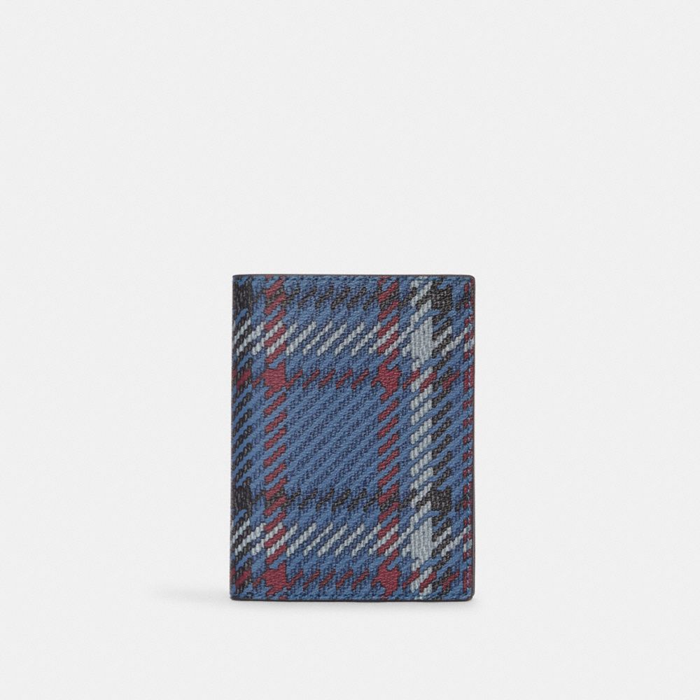 COACH®,Passport Case With Plaid Print,,Front View