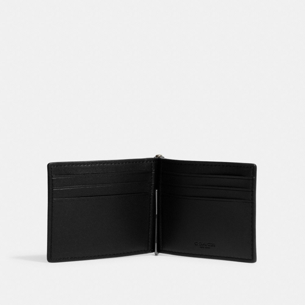 COACH®,SLIM MONEY CLIP BILLFOLD WALLET IN SIGNATURE CANVAS,Signature Canvas,Gunmetal/Charcoal/Black,Inside View,Top View