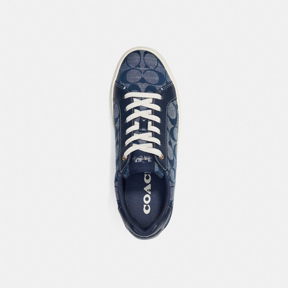 COACH®,CHAUSSURE DE SPORT BASSE CLIP EN CHAMBRAY SIGNATURE,Bleu marine Minuit,Inside View,Top View