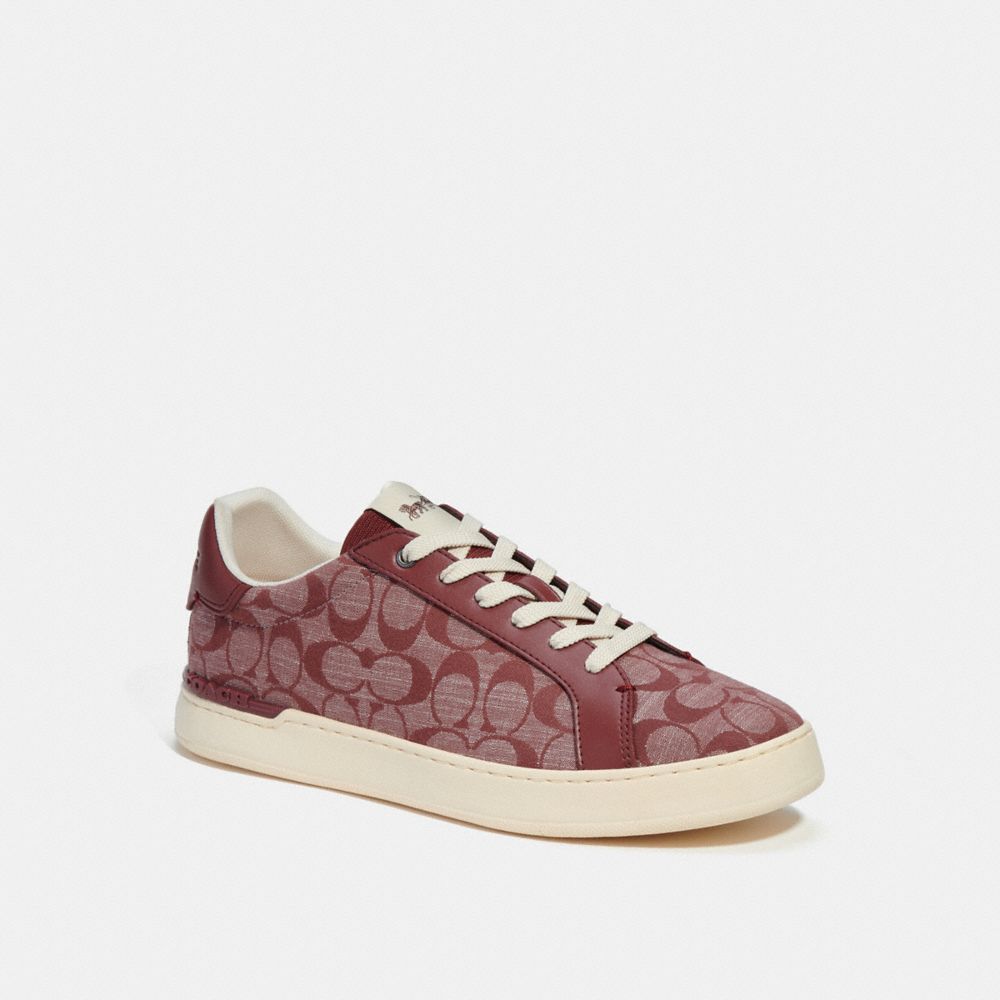 COACH®,CLIP LOW TOP SNEAKER IN SIGNATURE CHAMBRAY,Wine,Front View