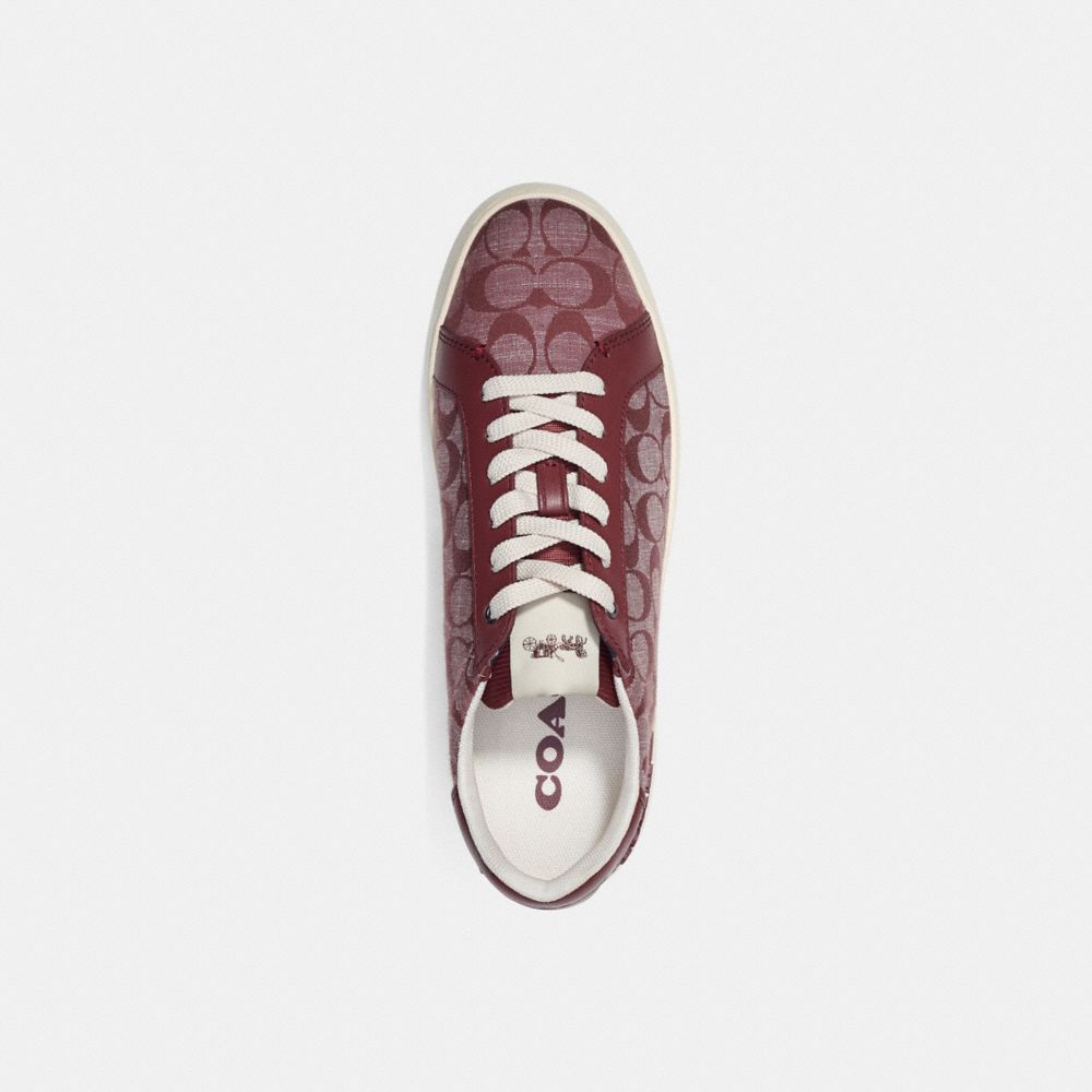 COACH®,CLIP LOW TOP SNEAKER IN SIGNATURE CHAMBRAY,Wine,Inside View,Top View