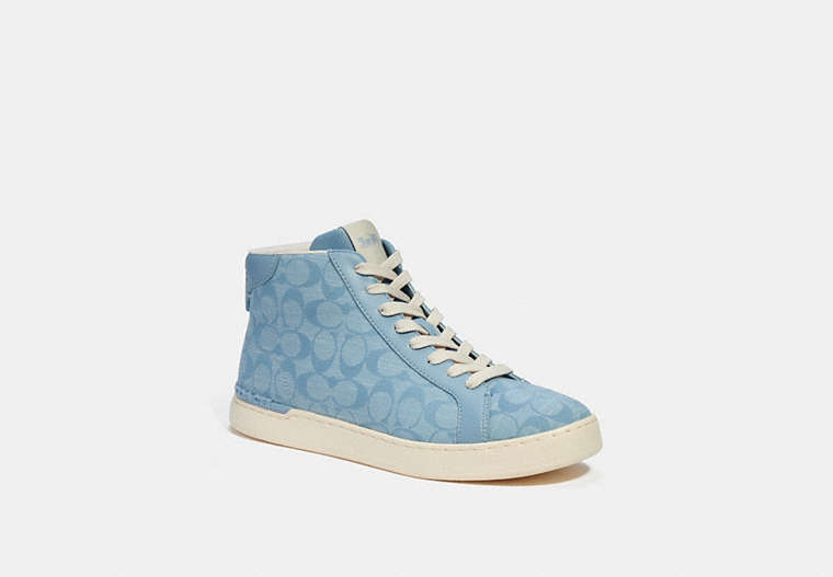 COACH®,CLIP HIGH TOP SNEAKER IN SIGNATURE CHAMBRAY,Cornflower,Front View