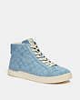 COACH®,CLIP HIGH TOP SNEAKER IN SIGNATURE CHAMBRAY,Cornflower,Front View