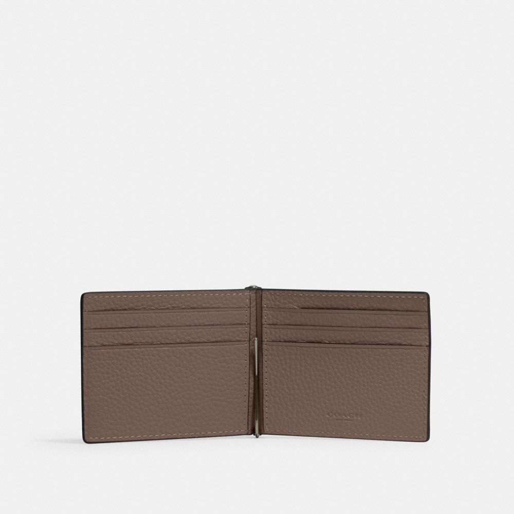 COACH®,Slim Money Clip Billfold Wallet,Leather,Bi Fold,Money Clip,Casual,Brown,Inside View,Top View