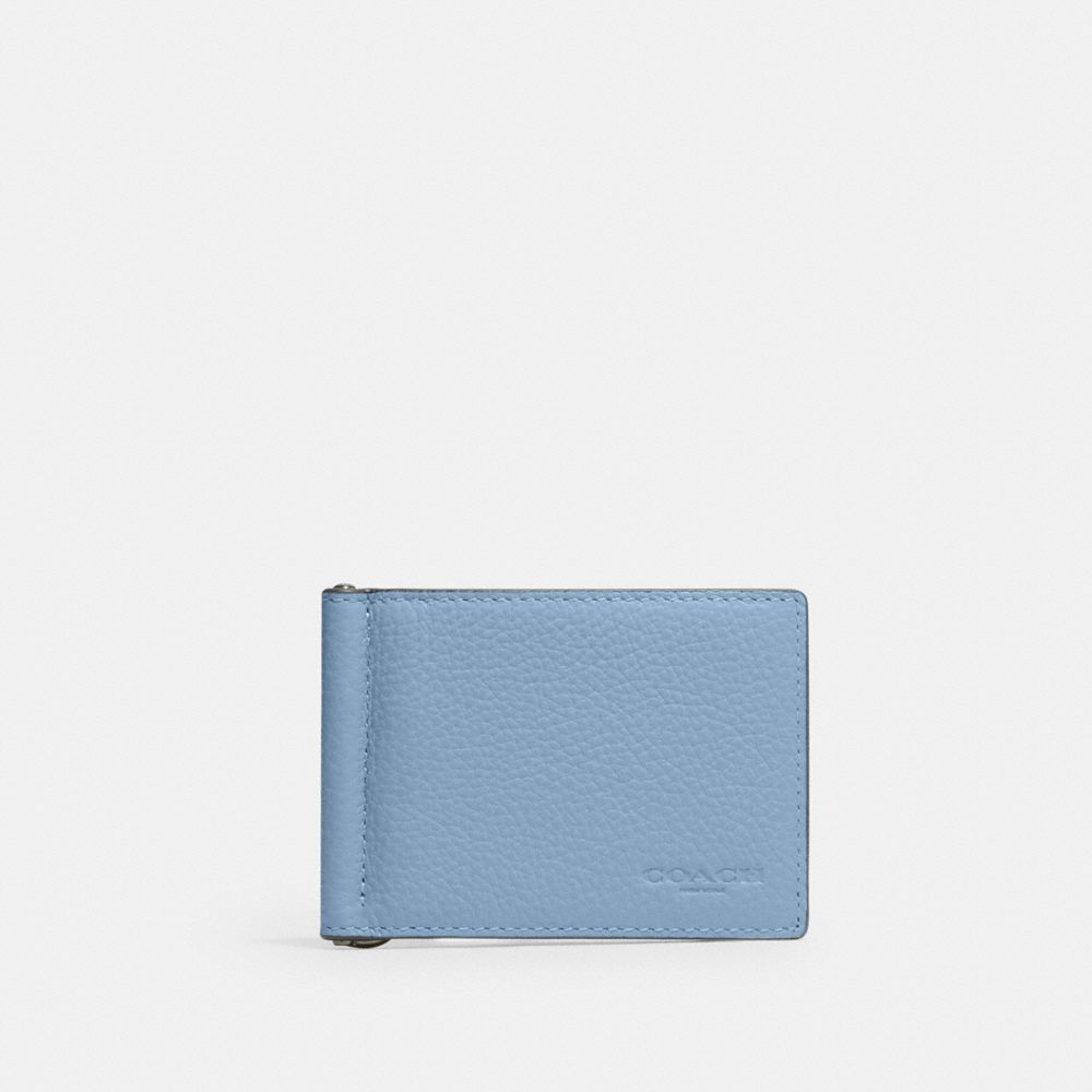 COACH®,SLIM MONEY CLIP BILLFOLD WALLET,Gunmetal/Cornflower,Front View