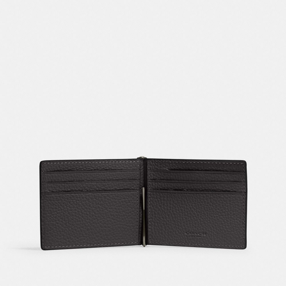 COACH®,Slim Money Clip Billfold Wallet,Leather,Bi Fold,Money Clip,Casual,Black,Inside View,Top View