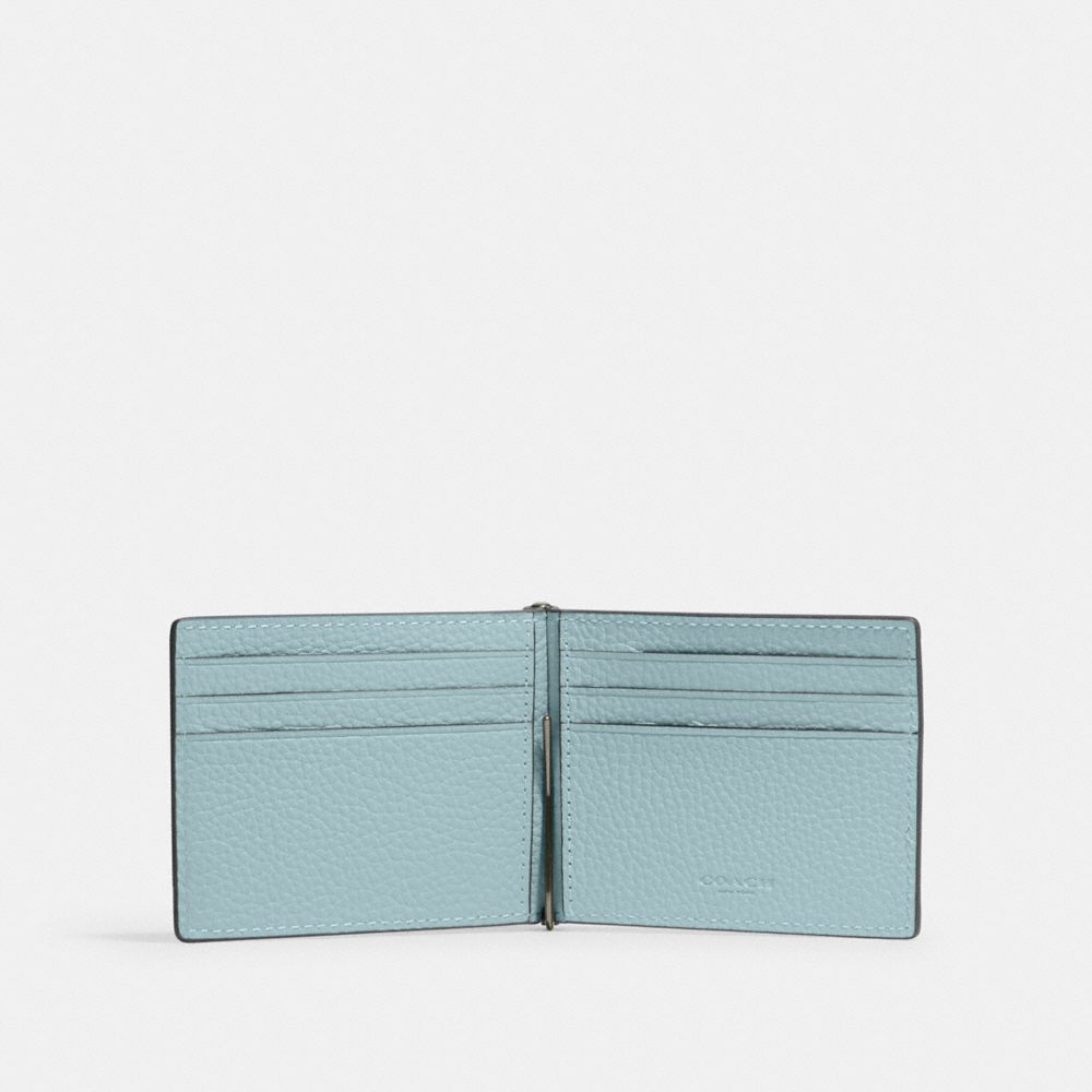 COACH®,Slim Money Clip Billfold Wallet,Leather,Bi Fold,Money Clip,Casual,Blue,Inside View,Top View