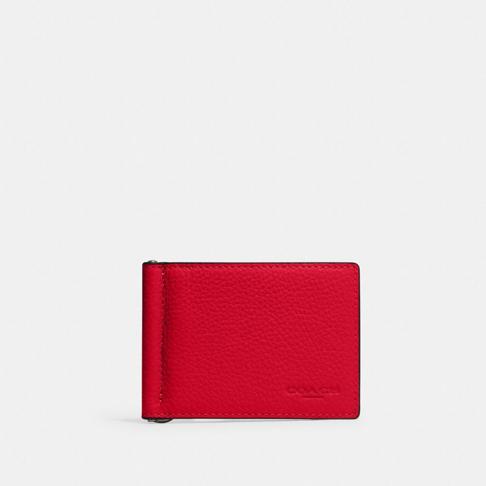 COACH®,PORTEFEUILLE MINCE AVEC PINCE À BILLETS,Cuir maroquiné,QB/Rouge audacieux,Front View