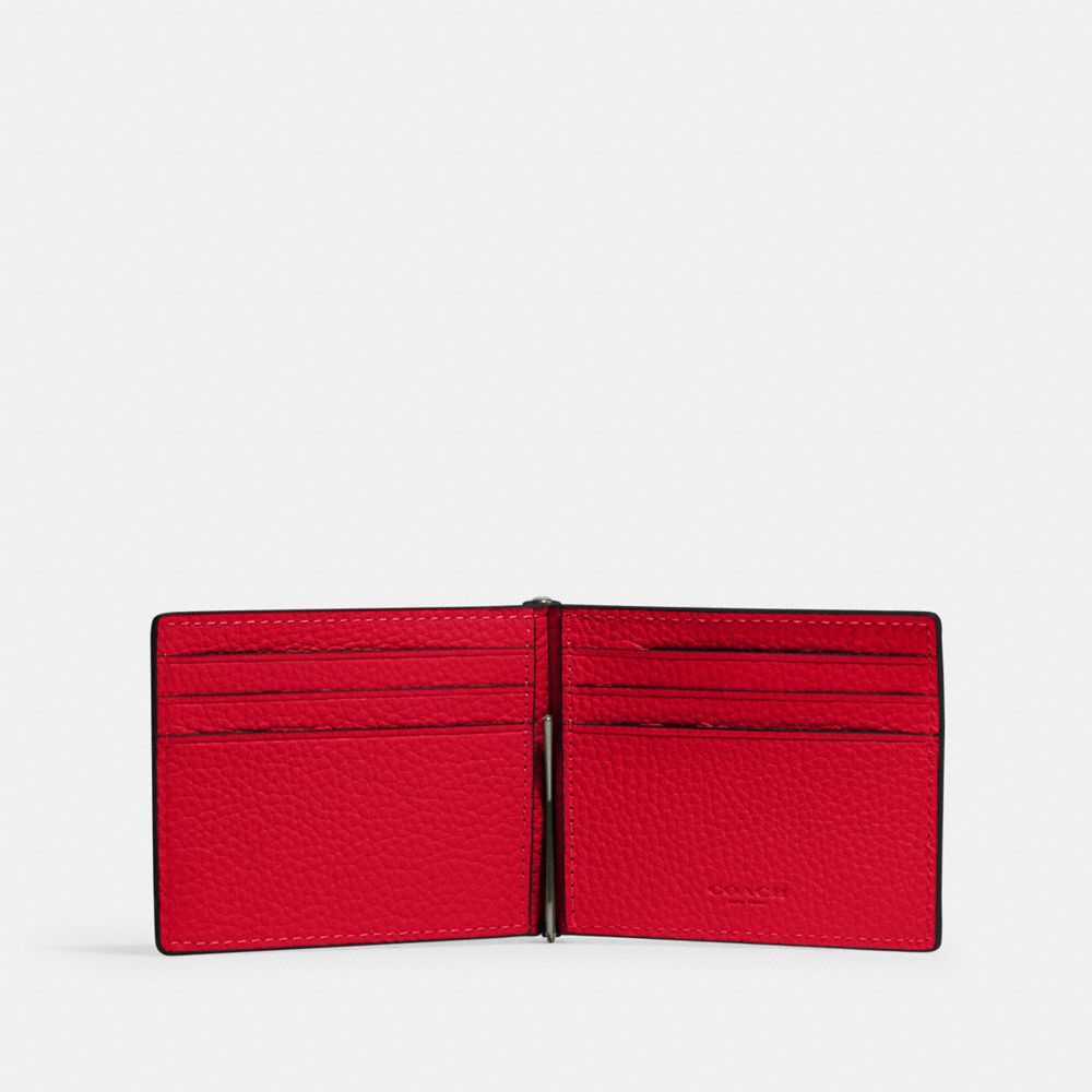 COACH®,PORTEFEUILLE MINCE AVEC PINCE À BILLETS,Cuir maroquiné,QB/Rouge audacieux,Inside View,Top View