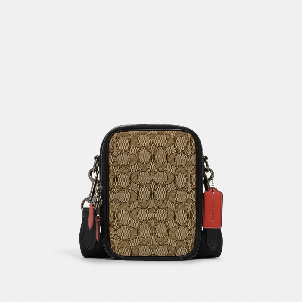 COACH®,STANTON CROSSBODY IN SIGNATURE JACQUARD,Mini,Everyday,Black Antique Nickel/Khaki/Black Multi,Front View