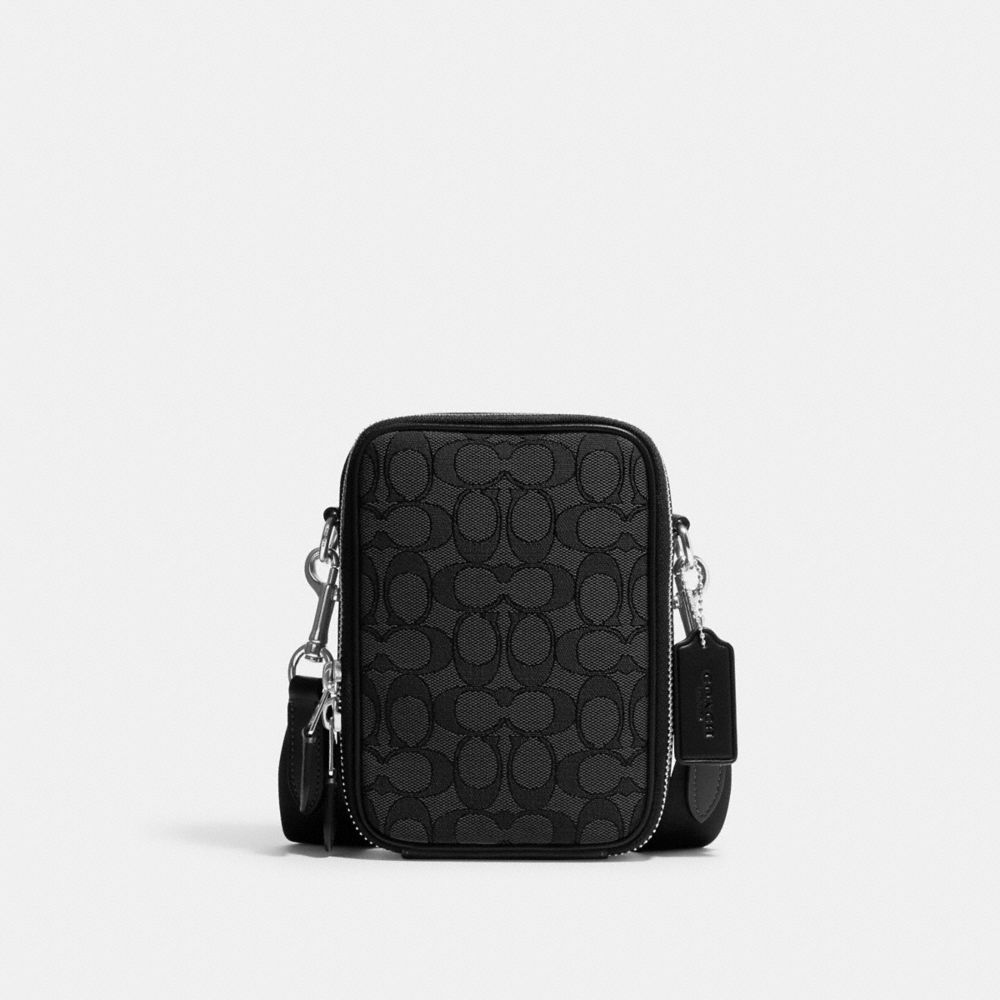 COACH®,SAC À BANDOULIÈRE STANTON EN JACQUARD EXCLUSIF,Argenté/Anthracite/Noir,Front View