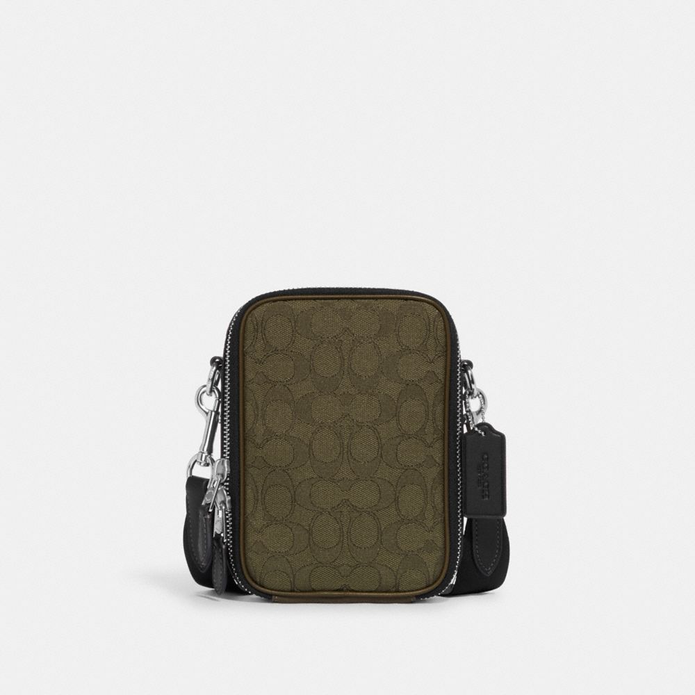 COACH®,STANTON CROSSBODY IN SIGNATURE JACQUARD,Mini,Everyday,Silver/Olive Drab/Utility Green,Front View