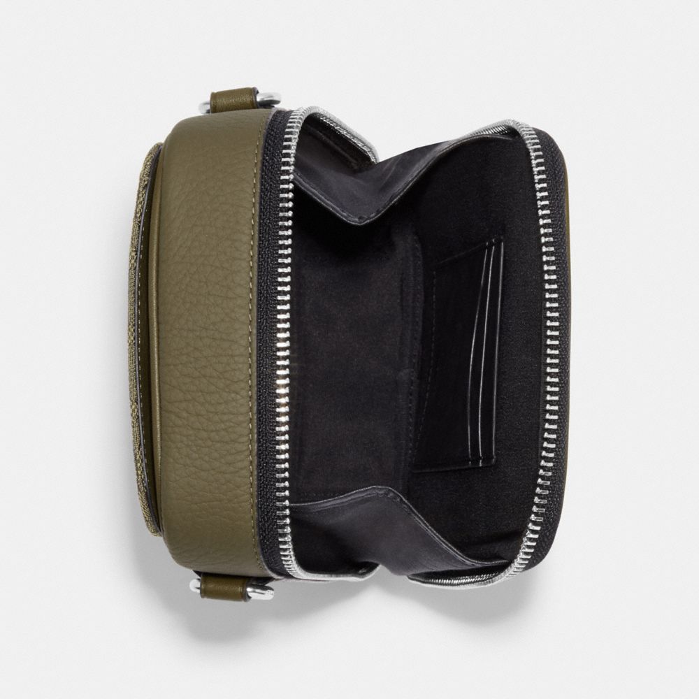 COACH®,Stanton Crossbody In Signature Jacquard,Cotton Blend,Recycled Polyester,Calfskin Leather,Leather,Crossbody,Color Bl...,Olive,Inside View,Top View