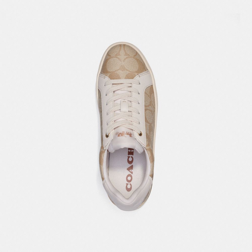 COACH®,CLIP LOW TOP SNEAKER IN SIGNATURE CANVAS,Light Khaki/ Chalk,Inside View,Top View