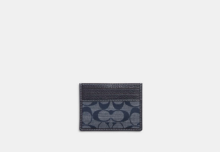 COACH®,SLIM ID CARD CASE IN SIGNATURE CHAMBRAY,Brass/Denim,Front View