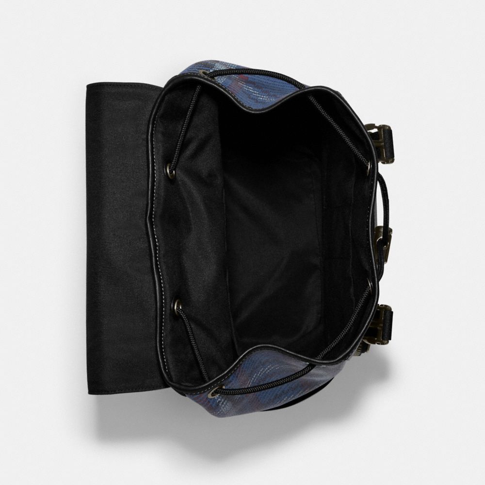COACH®,TRACK BACKPACK WITH PLAID PRINT AND COACH STAMP,X-Large,Gunmetal/Midnight Navy Multi,Inside View,Top View