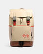 COACH®,TRACK BACKPACK IN COLORBLOCK WITH COACH STAMP,X-Large,Black Antique Nickel/Steam/Sandy Beige Multi,Front View