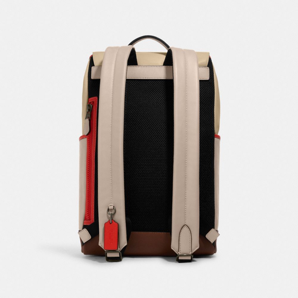 COACH®,TRACK BACKPACK IN COLORBLOCK WITH COACH STAMP,X-Large,Black Antique Nickel/Steam/Sandy Beige Multi,Back View