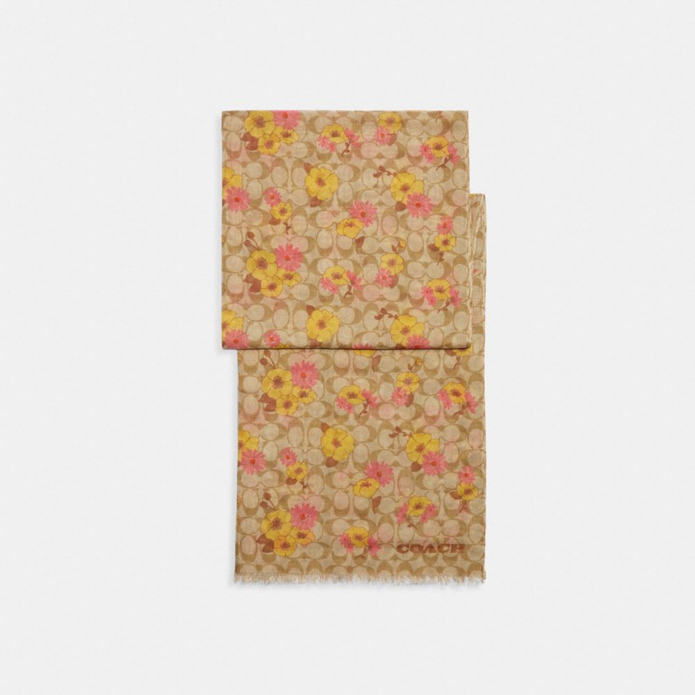 COACH®  Signature Floral Print Silk Skinny Scarf