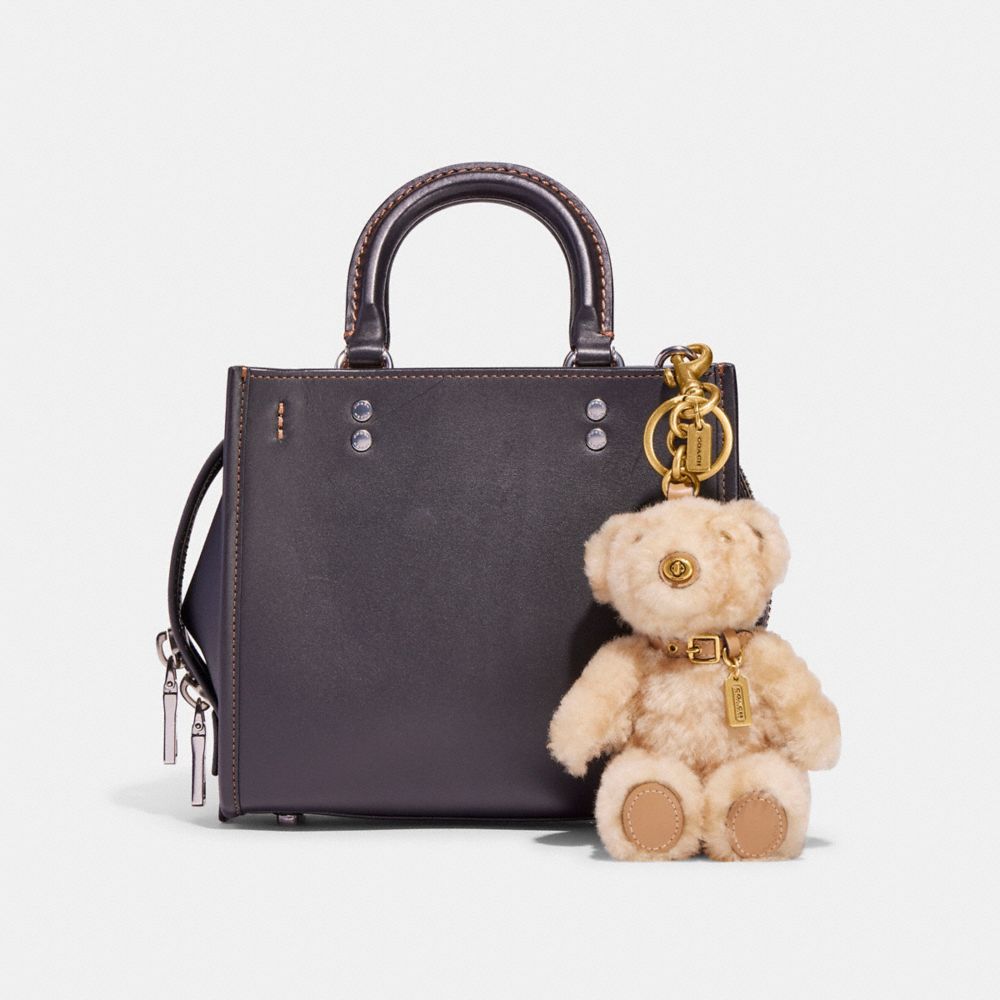 COACH®,BEAR BAG CHARM IN SIGNATURE SHEARLING,Leather,Mini,Brass/Beige,Front View