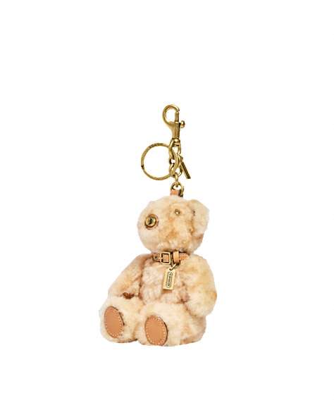 COACH®,BEAR BAG CHARM IN SIGNATURE SHEARLING,Leather,Brass/Beige,Front View