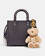 COACH®,BEAR BAG CHARM IN SIGNATURE SHEARLING,Leather,Brass/Beige,Angle View