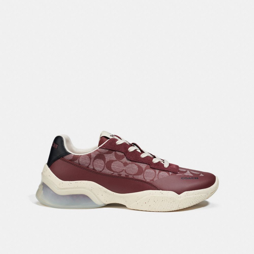 COACH®,CITYSOLE RUNNER IN SIGNATURE CHAMBRAY,Wine,Angle View