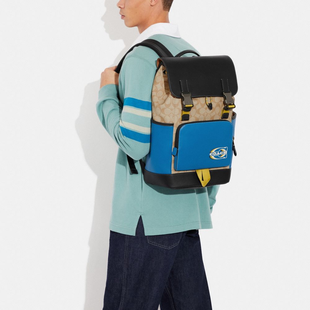 Track Backpack In Colorblock Signature Canvas With Coach Stamp