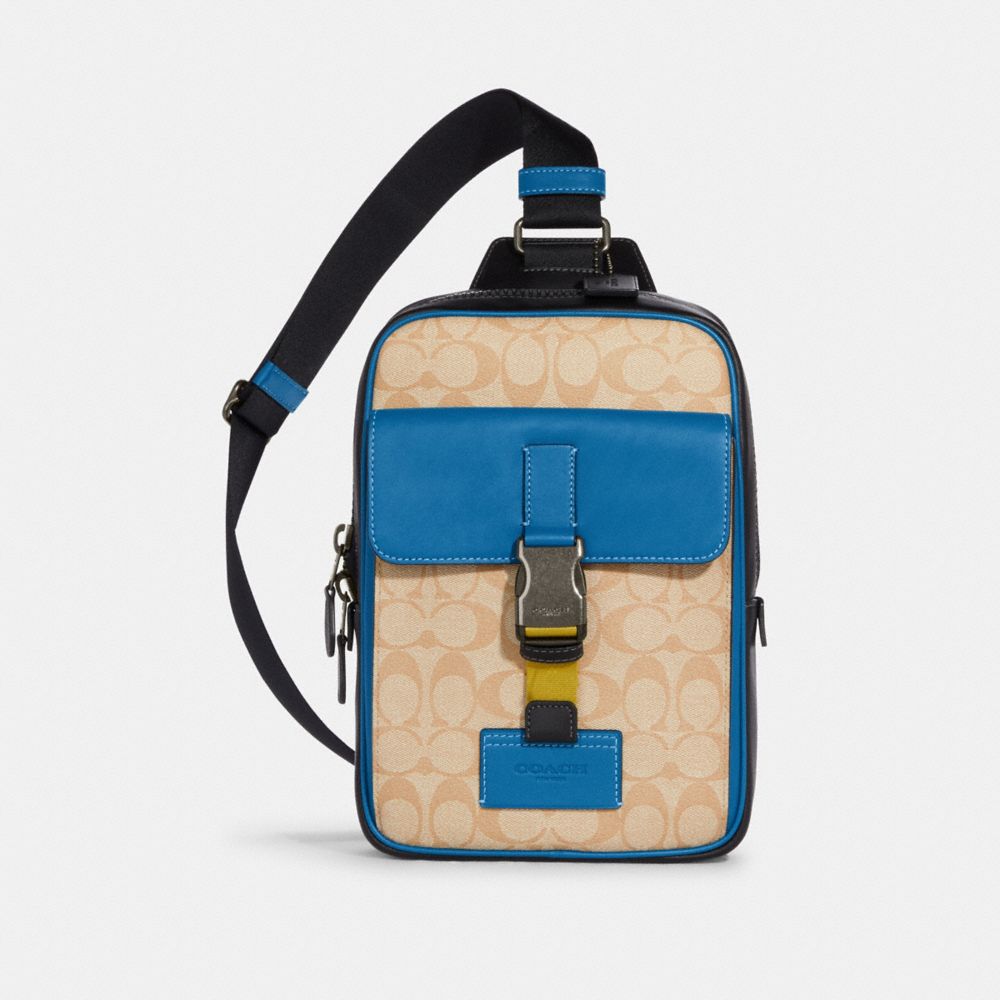 COACH Track Pouch Crossbody Bag In Colorblock Signature Canvas in Blue for  Men