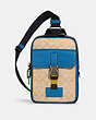 COACH®,TRACK PACK IN COLORBLOCK SIGNATURE CANVAS,Black Antique Nickel/Light Khaki/Blue Jay Multi,Front View